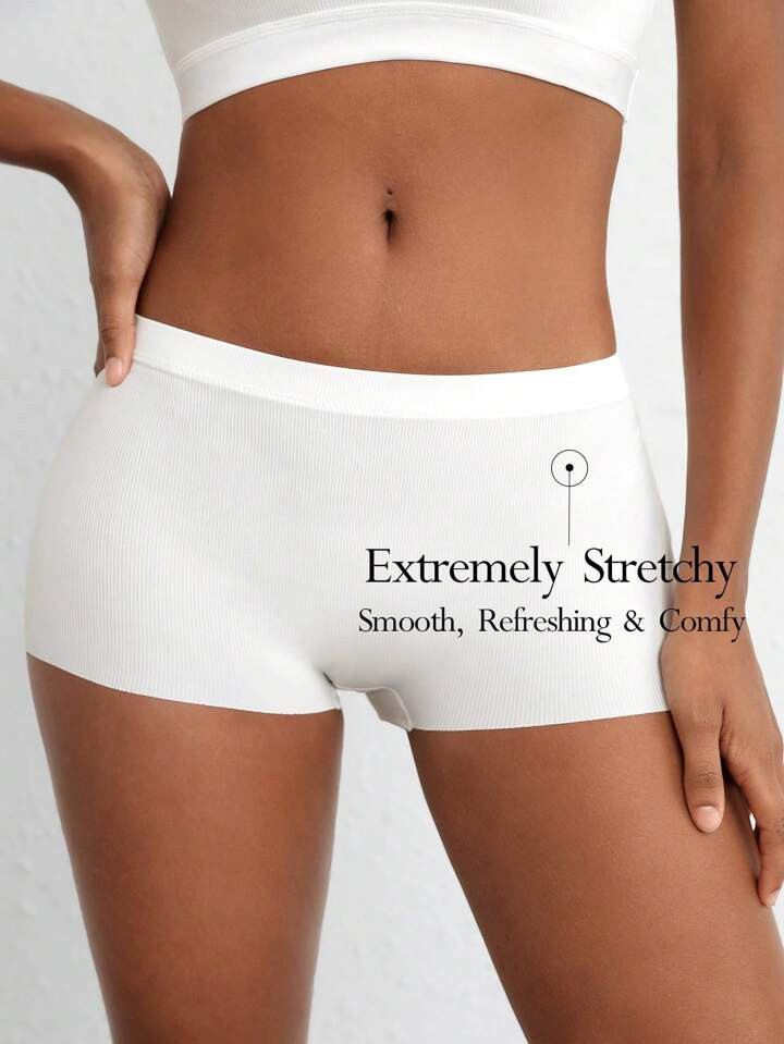 SHEIN Leisure Stretchy & Smooth Seamless Mid Waist Boyshort - White | SHEIN