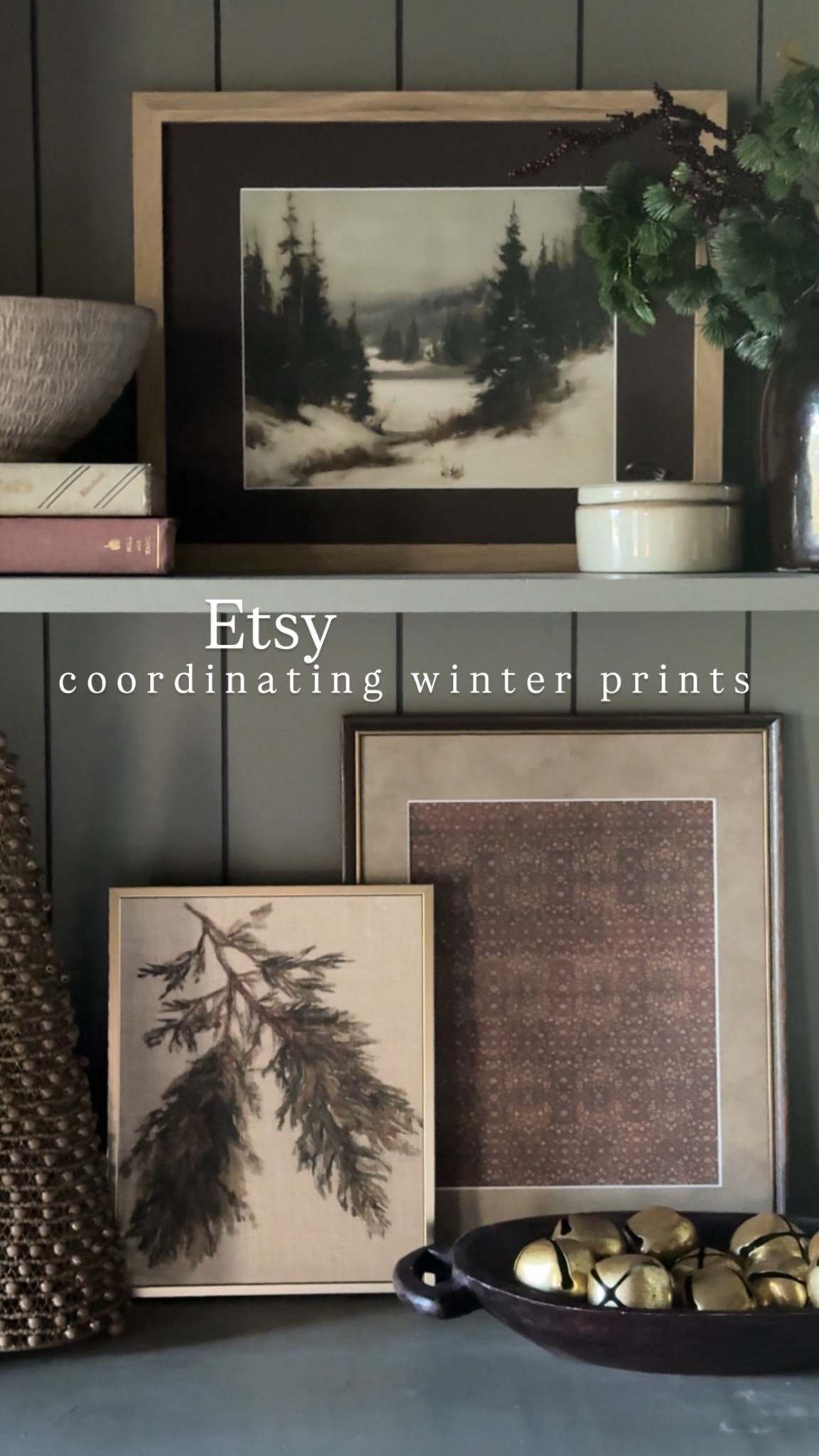 Coordinating winter art | coordinating Christmas art | Christmas decor | winter decor | shelf styling | Etsy | north prints | textile art | vintage winter landscape art | | winter still life art 

#LTKHoliday #LTKFindsUnder50 #LTKHome