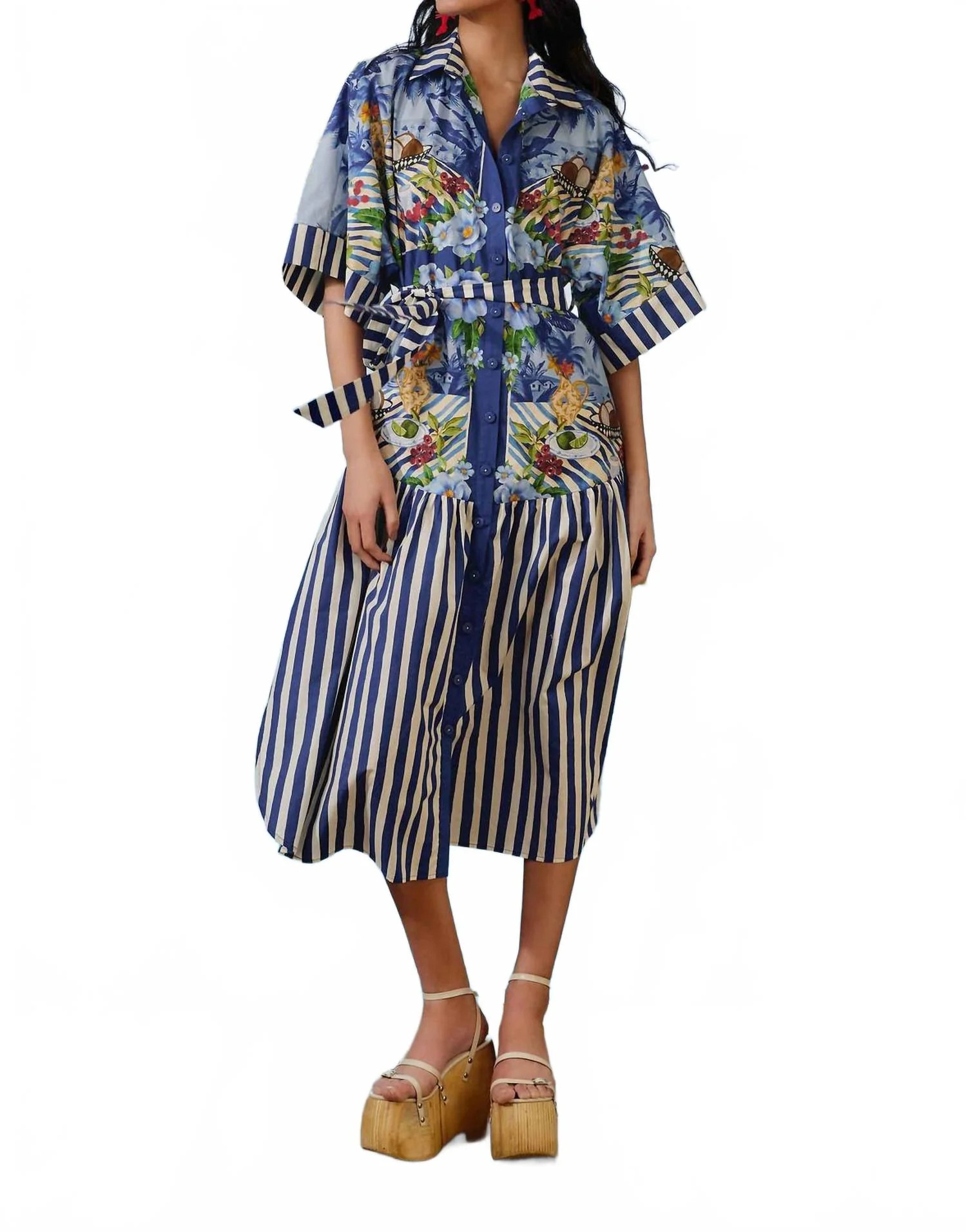 Fresh Table Scarf Midi Dress In Blue | Shop Simon