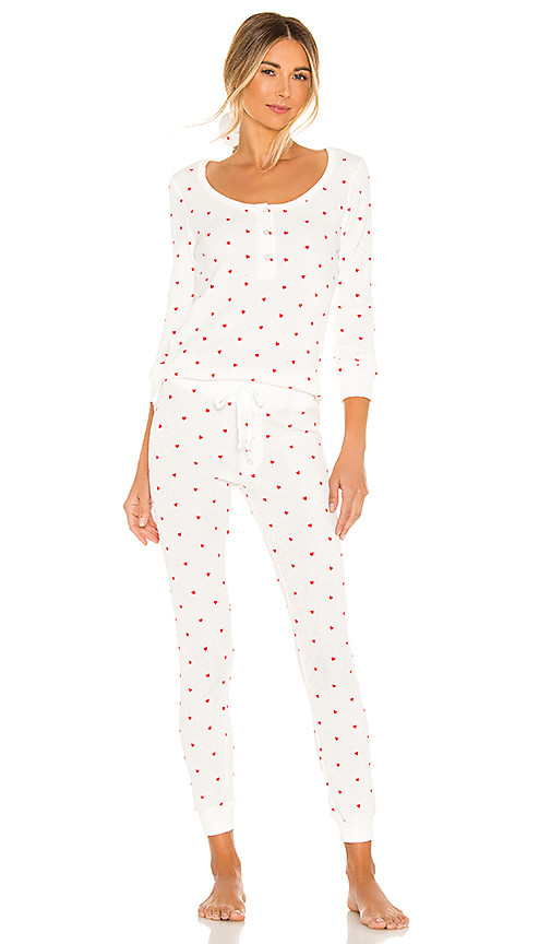Plush Thermal Heart PJ & Scrunchie Set in White. - size M (also in L) | Revolve Clothing (Global)