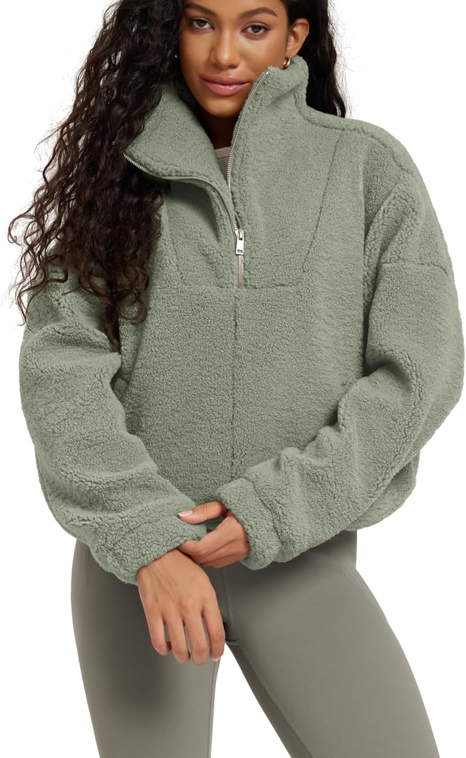 ODODOS Women's Sherpa Fleece Half-Zip Pullover - Cozy Warm Long Sleeve Sweatshirt Cinchable Outerwear with Pockets | Amazon (US)