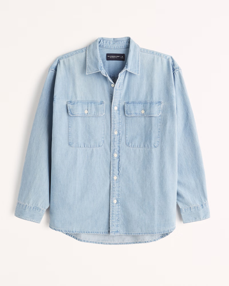 Men's 90s Oversized Denim Shirt | Men's Clearance - New Styles Added | Abercrombie.com | Abercrombie & Fitch (US)