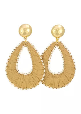 Belk Gold-Tone Natural Raffia Wrapped Open Teardrop Earrings | Belk