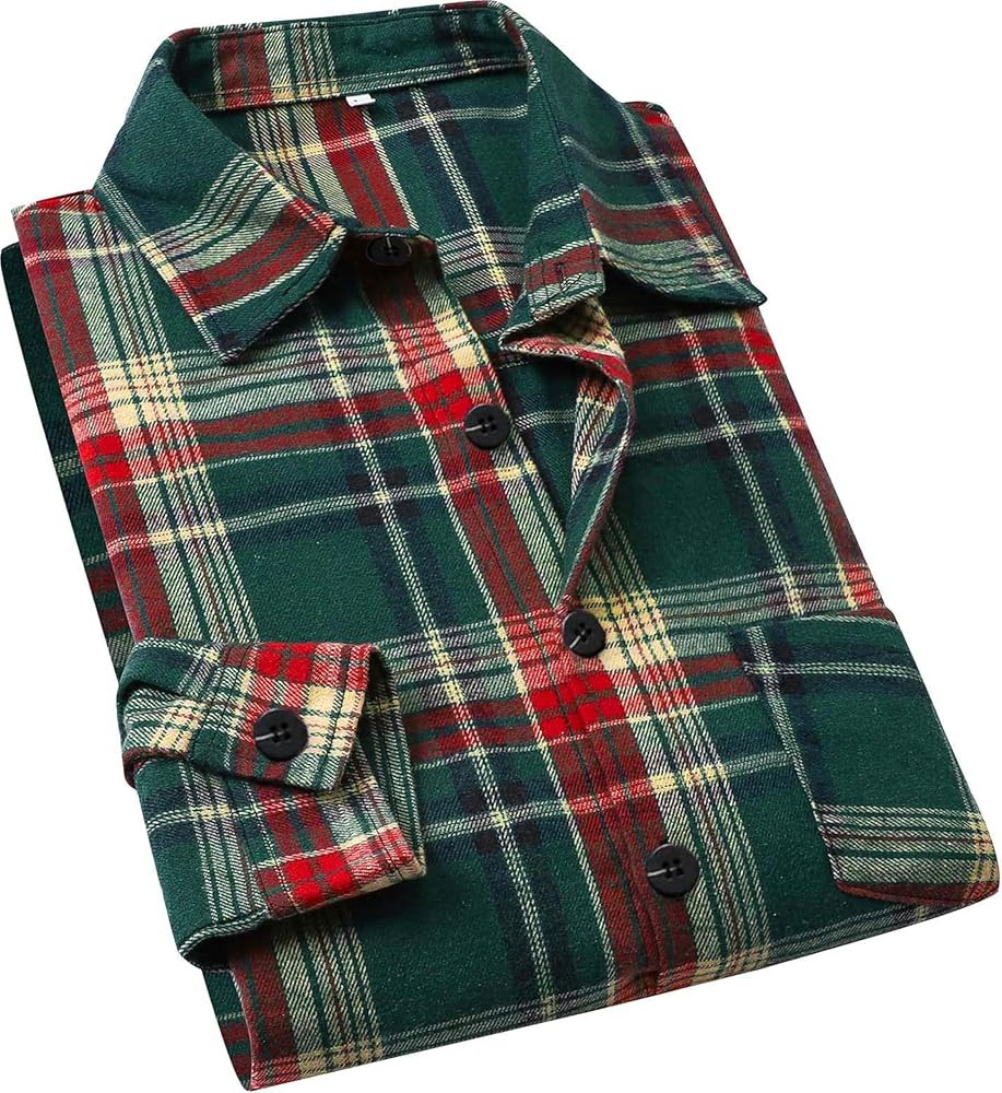 Cromoncent Men's Casual Plaid Flannel Long Sleeve Button Down Shirt | Amazon (US)