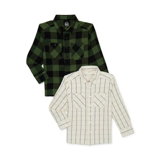 Wonder Nation Boys Long Sleeve Flannel 2-Pack Shirts, Sizes 4-18 & Husky - Walmart.com | Walmart (US)