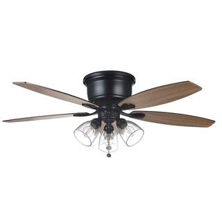 Hampton Bay Stoneridge 52 in. Indoor LED Matte Black Hugger Ceiling Fan with Light Kit, 5 Reversi... | The Home Depot