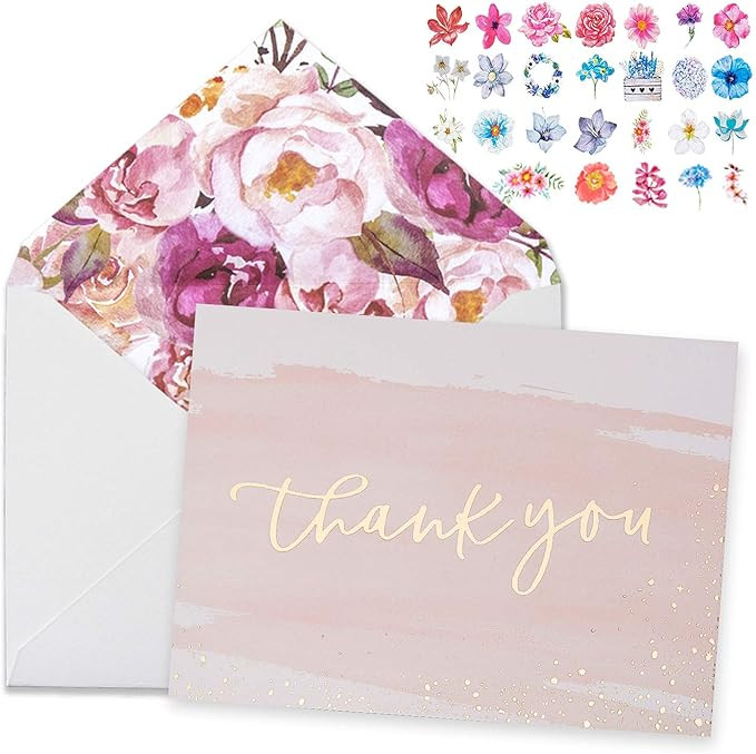 Thank You Cards-48 Bulk Blank Gold Foil&Watercolor Bulk Box Set with Elegant Floral Envelopes &St... | Amazon (US)