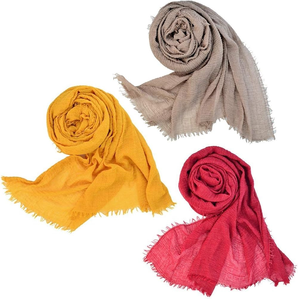 3pcs Women Soft Cotton Hemp Scarf Shawl Long Scarves, Travel Sunscreen | Amazon (US)