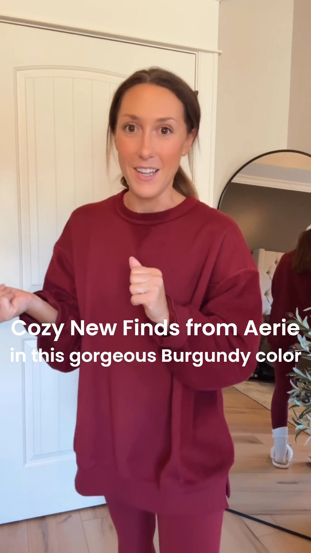 Cozy new finds from Aerie in this gorgeous burgundy color! Perfect for fall and the holidays ❤️

Get your true size in this sweatshirt, it’s very oversized! Wearing the S but needed the XS. Wearing my normal S in the crossover leggings 

#LTKHoliday #LTKGiftGuide #LTKSeasonal