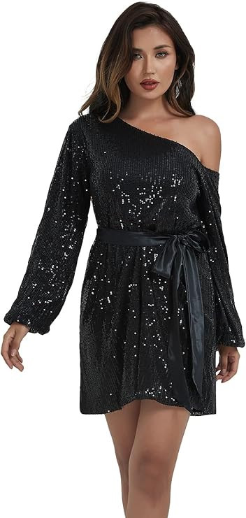 Anna-Kaci Womens Sequin Party Dress One Shoulder Club Evening Sparkly Dress, | Amazon (US)