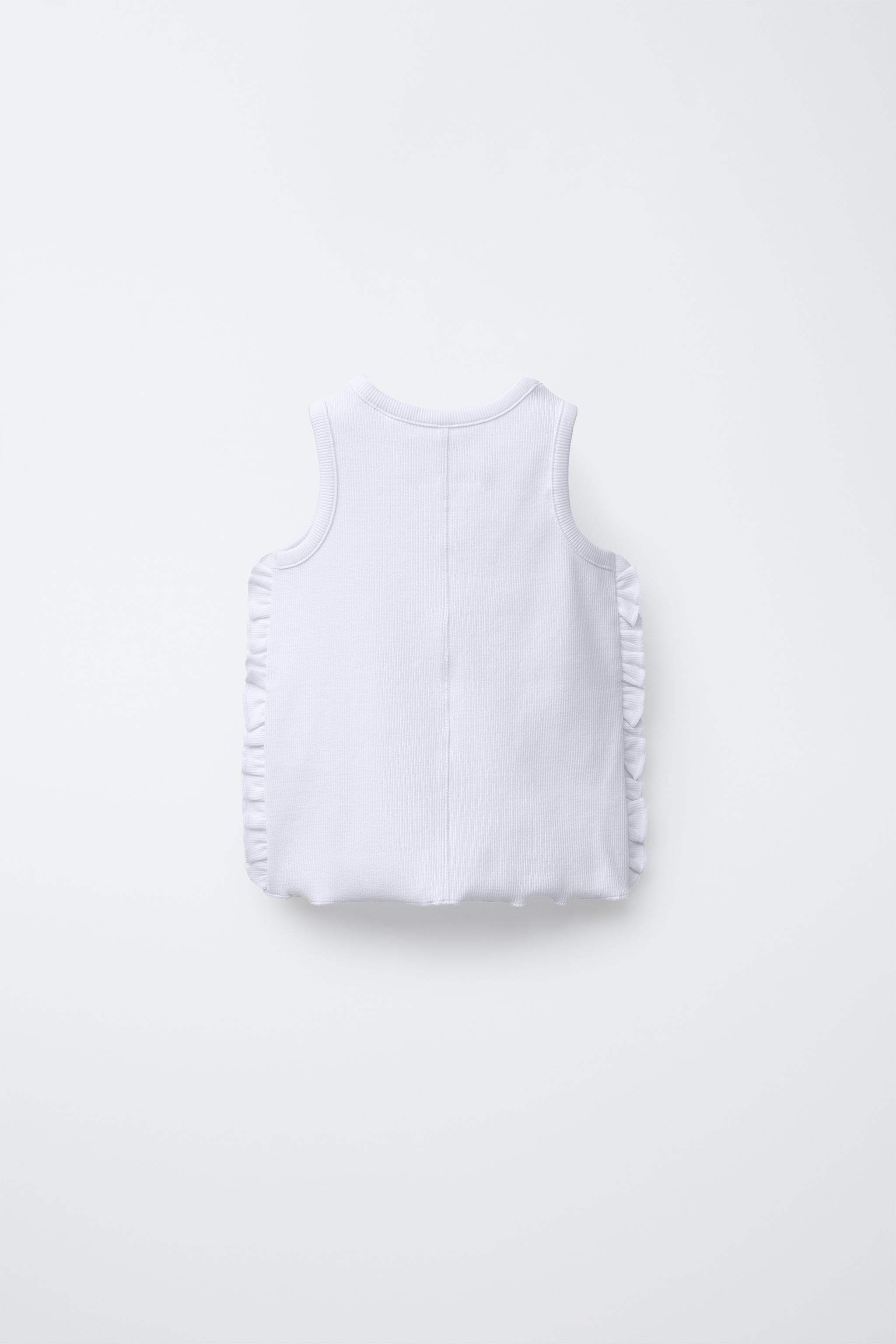 EMBROIDERED RUFFLED RIBBED TOP | Zara US