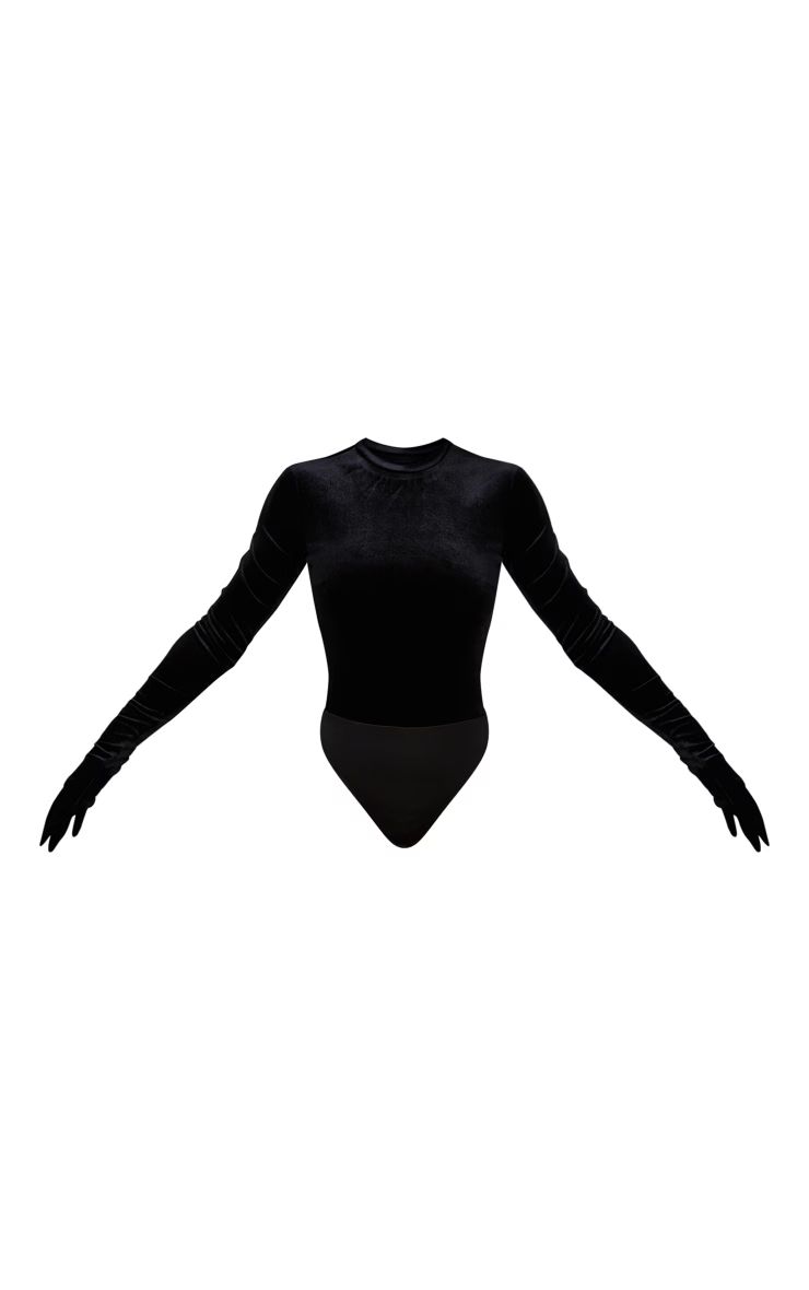 Black Velvet Glove Detail Bodysuit | PrettyLittleThing US