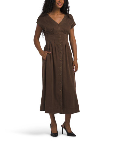 Button Down Maxi Pintucked Waist Dress | TJ Maxx