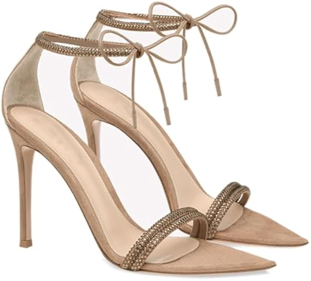 Women'S Rhinestone Strappy Pointed Open-Toe Stiletto Sandals Sexy Shiny Ankle Strap Comfort High ... | Amazon (US)