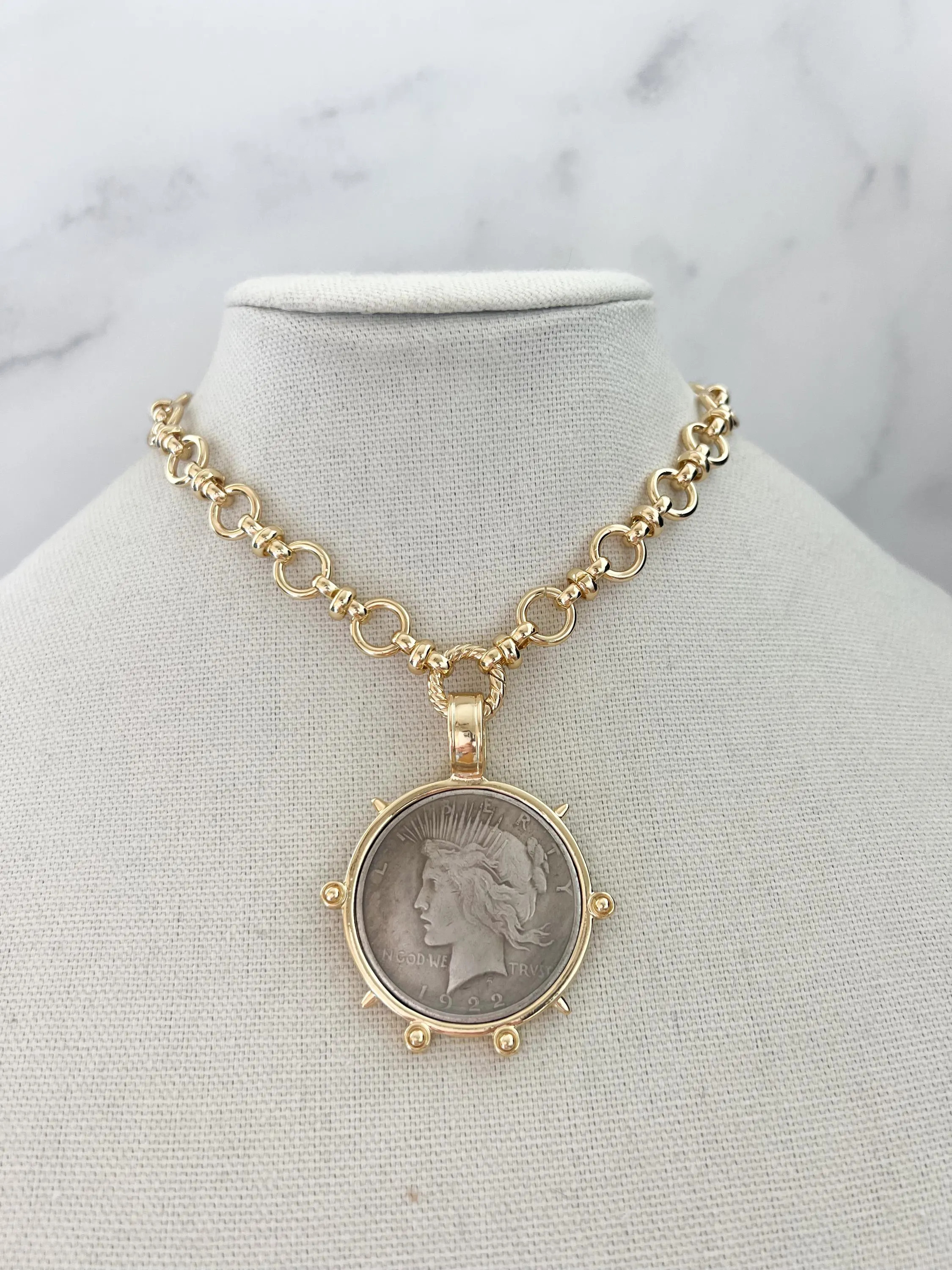 Large Vintage Coin Necklace Silver Liberty Dollr Pendant Vintage Gold Coin Necklace | Etsy (Global)