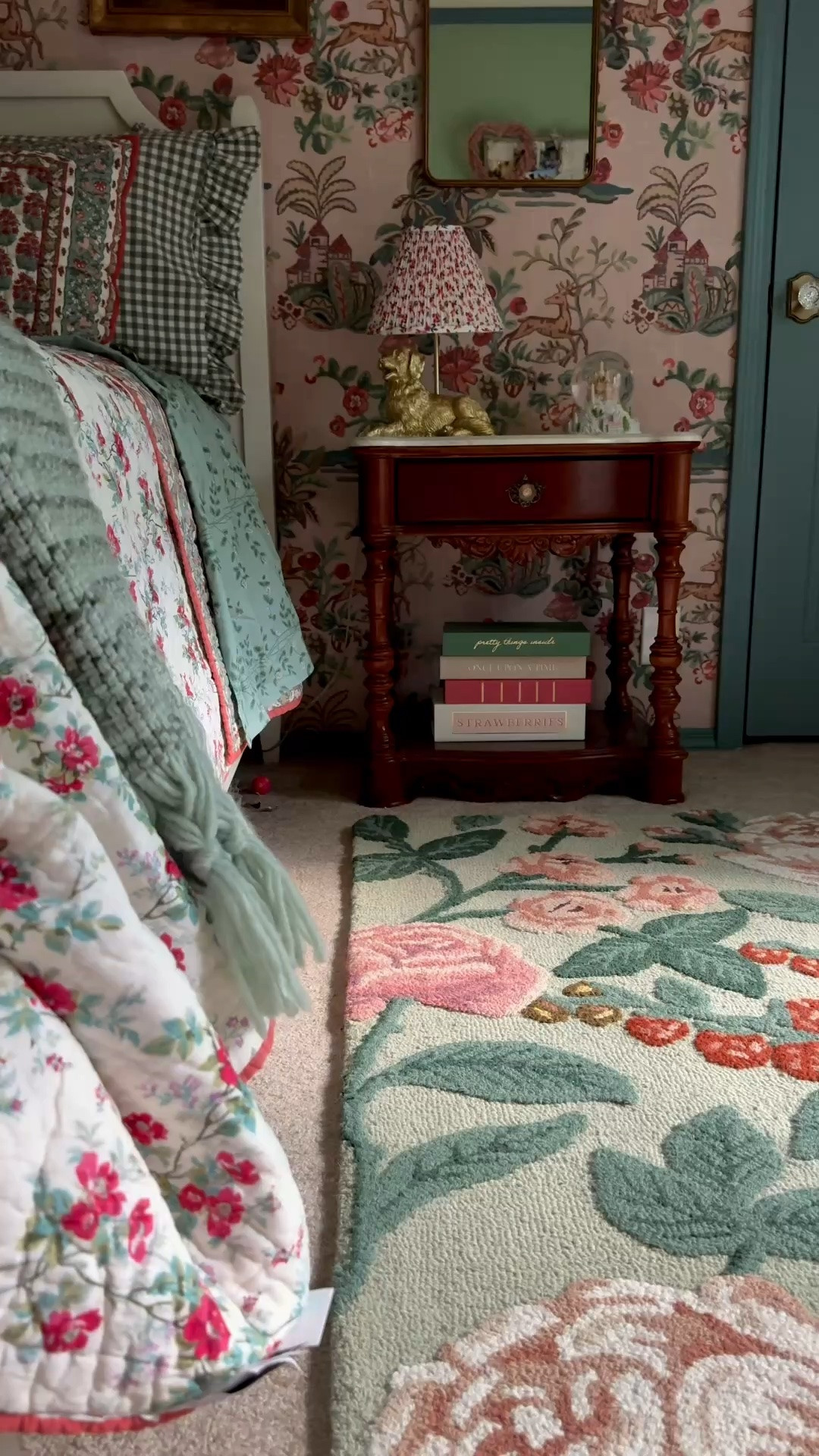 Wool rug, girl bedroom decor, dog lamp, floral pleated lampshade, white bed, quilt, shams

#LTKKids #LTKHome #LTKSeasonal