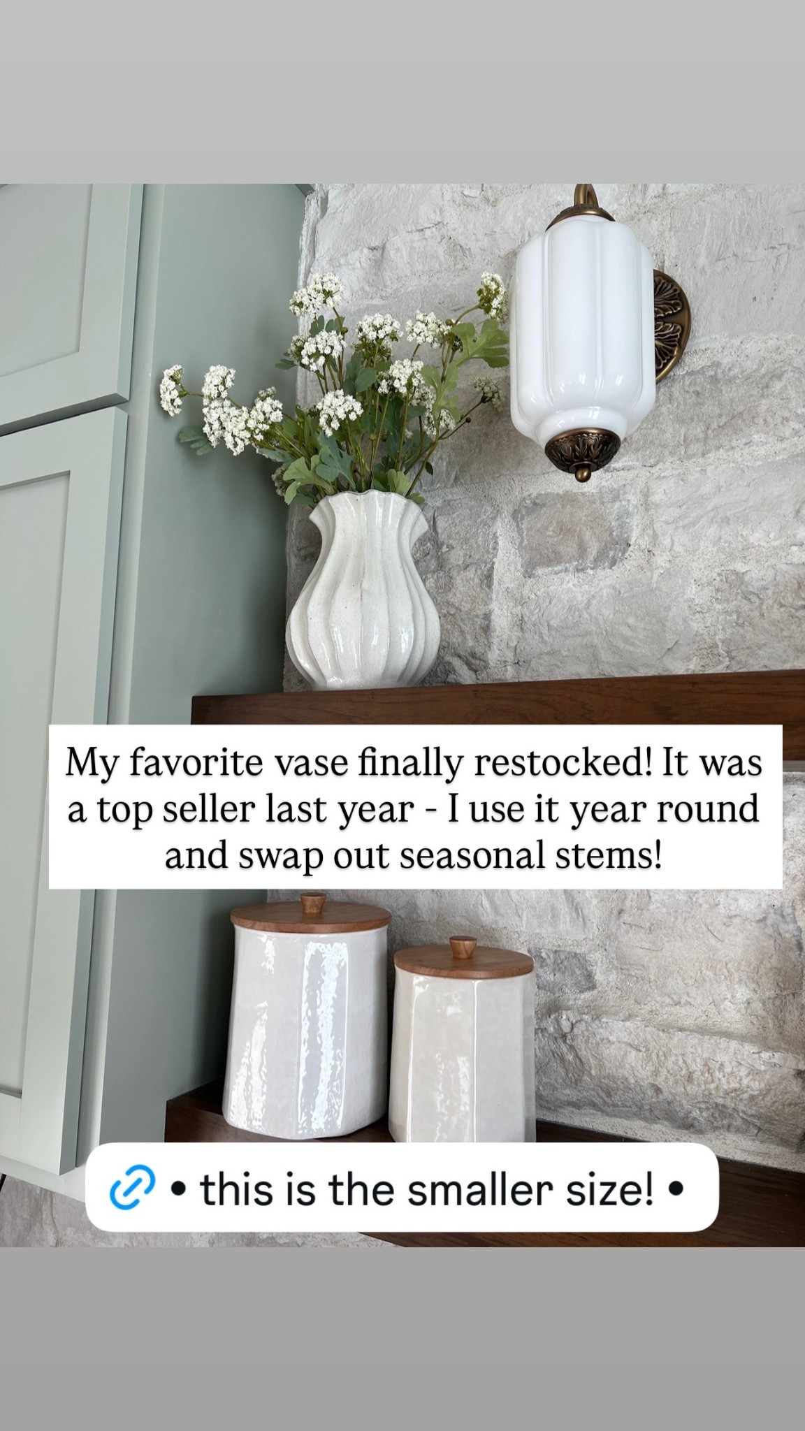 My favorite vase finally restocked! It was a top seller last year - I use it year round and swap out seasonal stems!