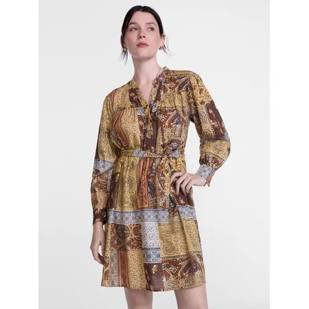 Scenario Women s Band Collar Shirtdress with Long Sleeves  Sizes XS-XXXL | Walmart (US)