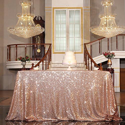 PartyDelight Rose Gold Sequin Wedding Tablecloth 50 by 50 Inch Square Polyester Sequin Overlay, Shin | Amazon (US)
