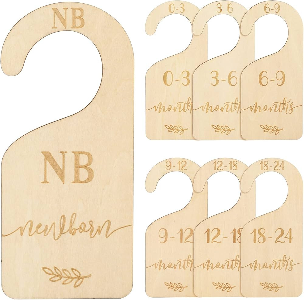 Whaline 7pcs Baby Closet Size Dividers Wooden Baby Wardrobe Hanger Organizer from Newborn to 24 M... | Amazon (US)