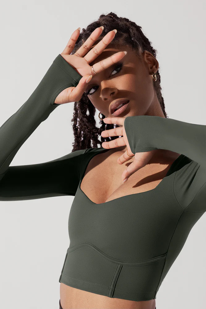 Sweetheart Long Sleeve Crop Top - Forestwood | POPFLEX