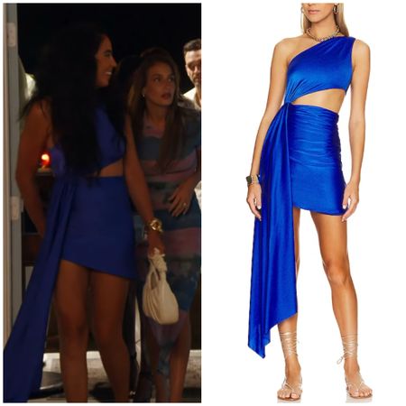 Danielle Olivera’s Blue Draped Cutout Mini Dress