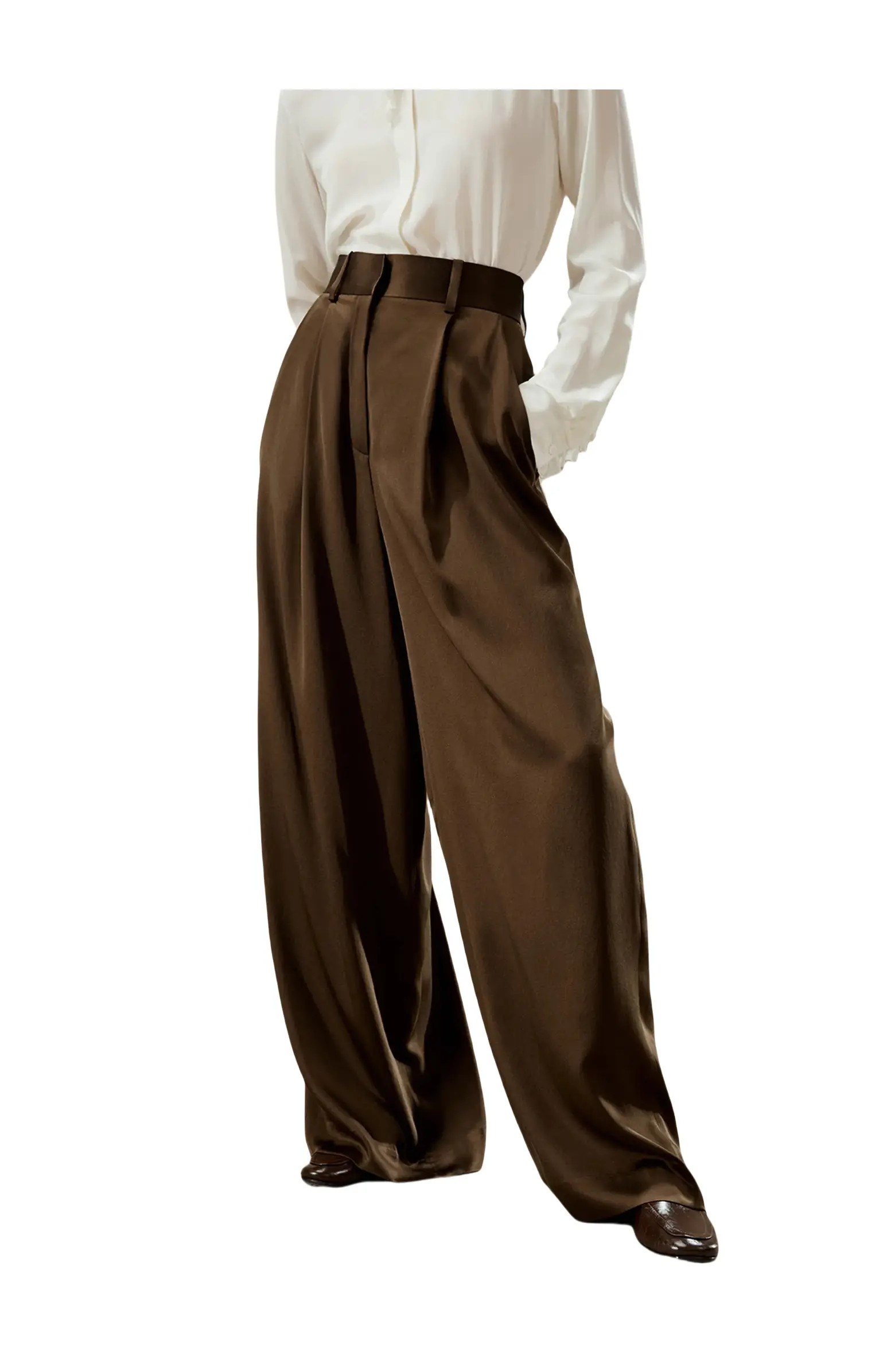 High-Waisted Wide Leg Dense Silk Pants | Nordstrom