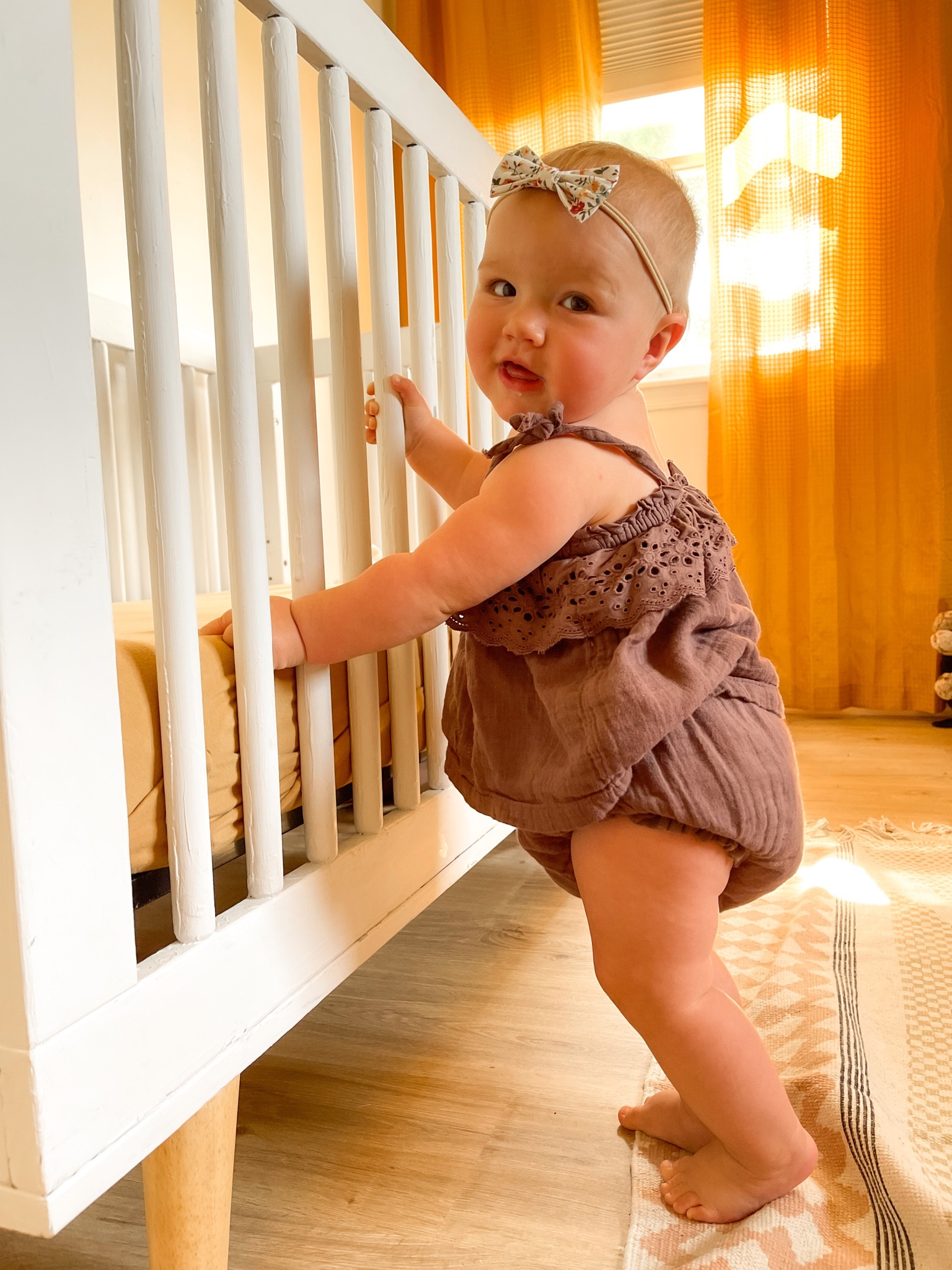 Nursery dets. These curtains are from Walmart and so pretty for how inexpensive they are. I love how the light filters through. 
For the crib I changed out the legs for a more midcentry look. 
Her outfit is baby gab and they have the best sales. 
Her bow is from Amazon and comes with so many in the pack.
Her rug is from Urban outfitters. I love the colors in it.

#LTKhome #LTKbaby #LTKunder50