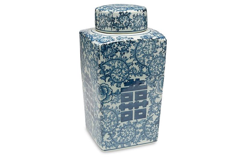 12" Jolie Square Jar, Blue/Light Green | One Kings Lane