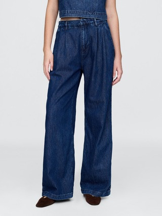 365 High Rise UltraSoft Denim Pleated Trousers | Gap (CA)