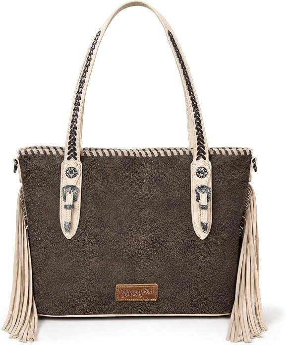 Wrangler Tote Bag for Women Western Fringe Shoulder Purse with Whipstitch Detail, Woven Top Handl... | Amazon (US)
