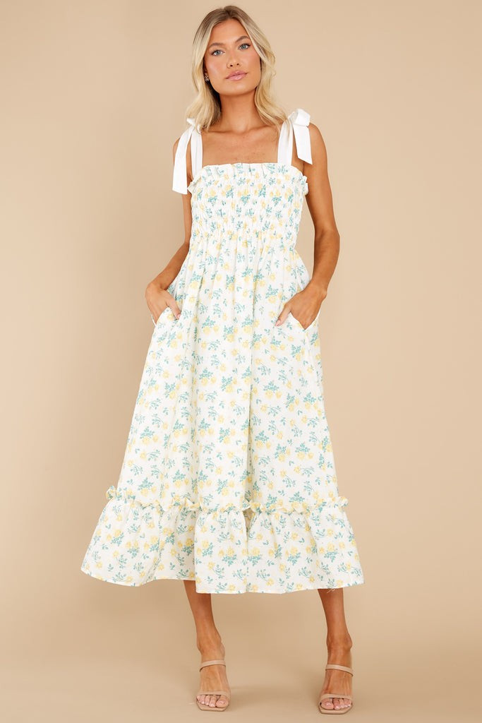 Camera Shy Yellow Floral Print Cotton Midi Dress | Red Dress 