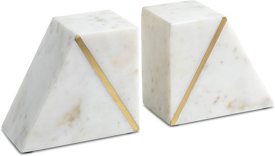 Marble Book Ends for Shelves, Decorative Bookends for Heavy Books, Unique Mid Century Modern Whit... | Amazon (US)