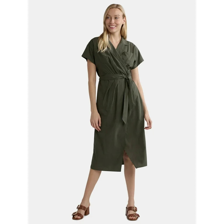 Time and Tru Women's and Women's Plus Wrap Shirt Dress, Sizes XS-4X | Walmart (US)
