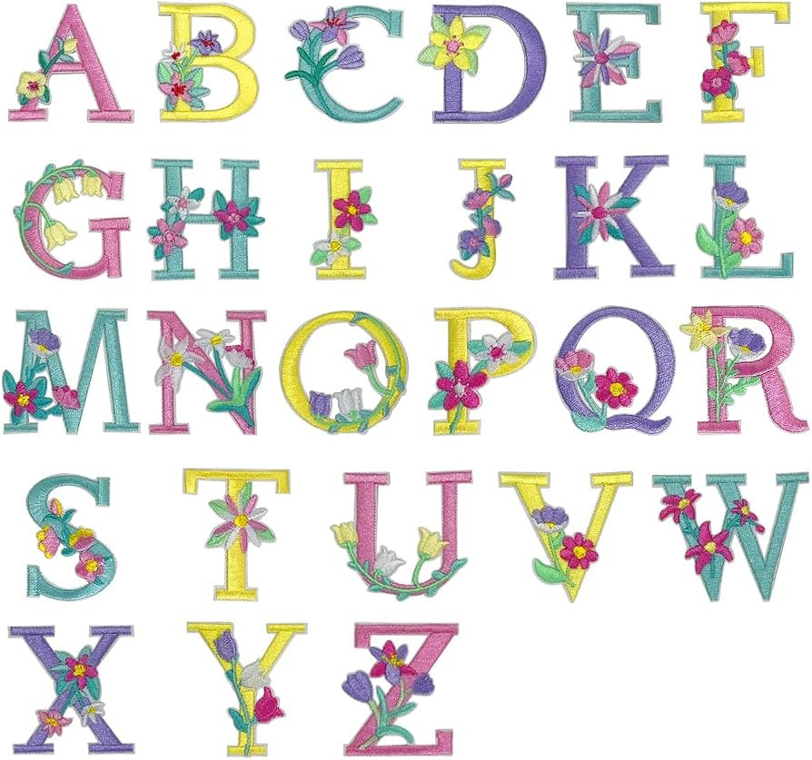 26Pcs A-Z Embroidery Alphabet Patches， Self-Adhesive Sew or Iron on Repair Flower Plant Letter ... | Amazon (US)