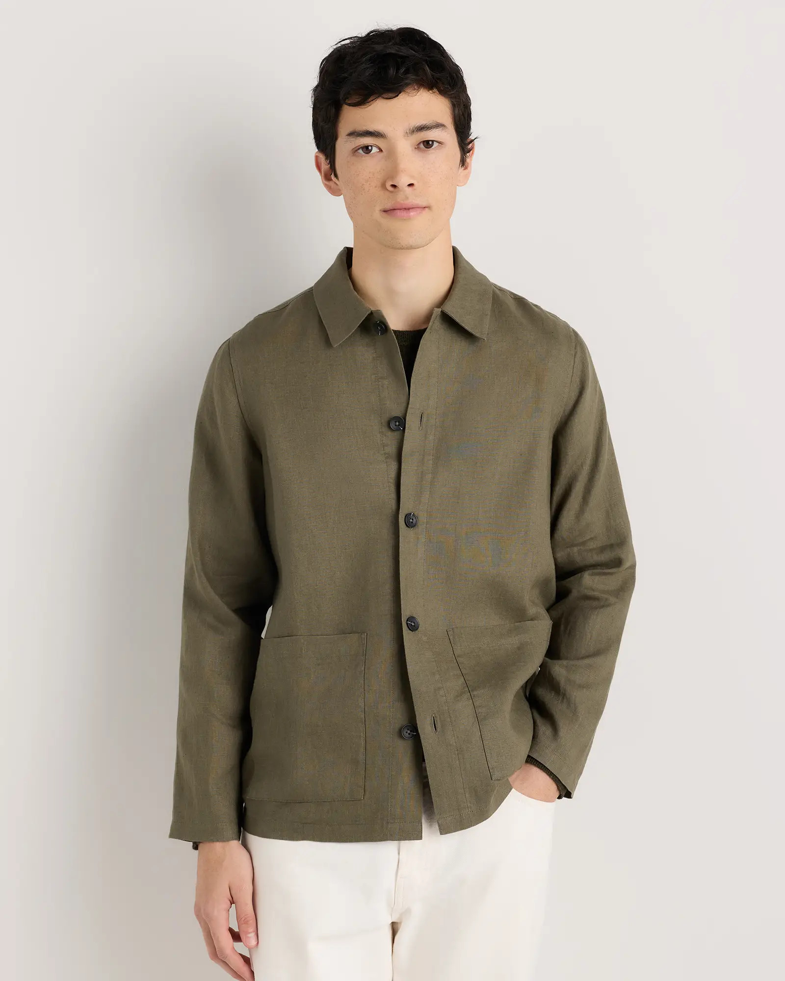 100% European Linen Shirt Jacket in Bayberry Olive | Quince