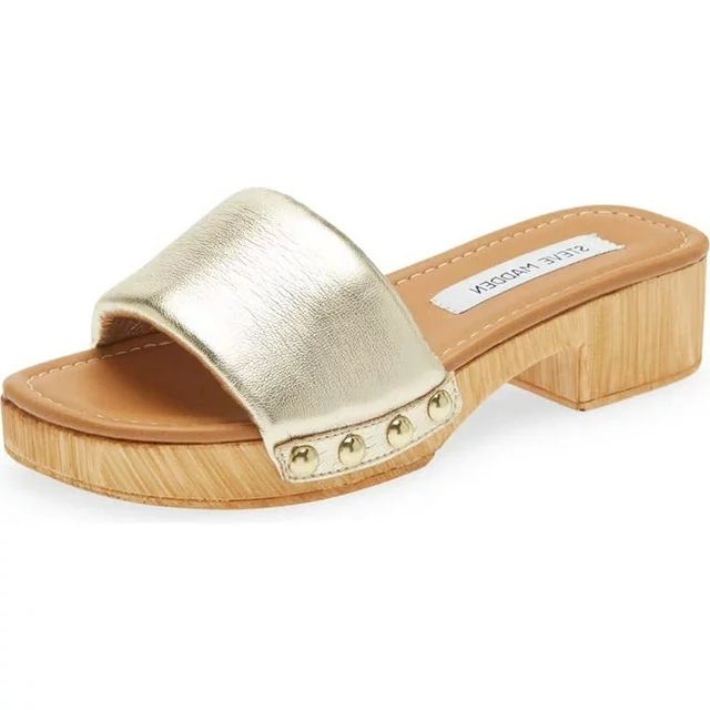 Steve Madden Belong Gold Slip On Wood Clog Open Toe Blocked Heeled Sandals (Gold Leather, 7) | Walmart (US)