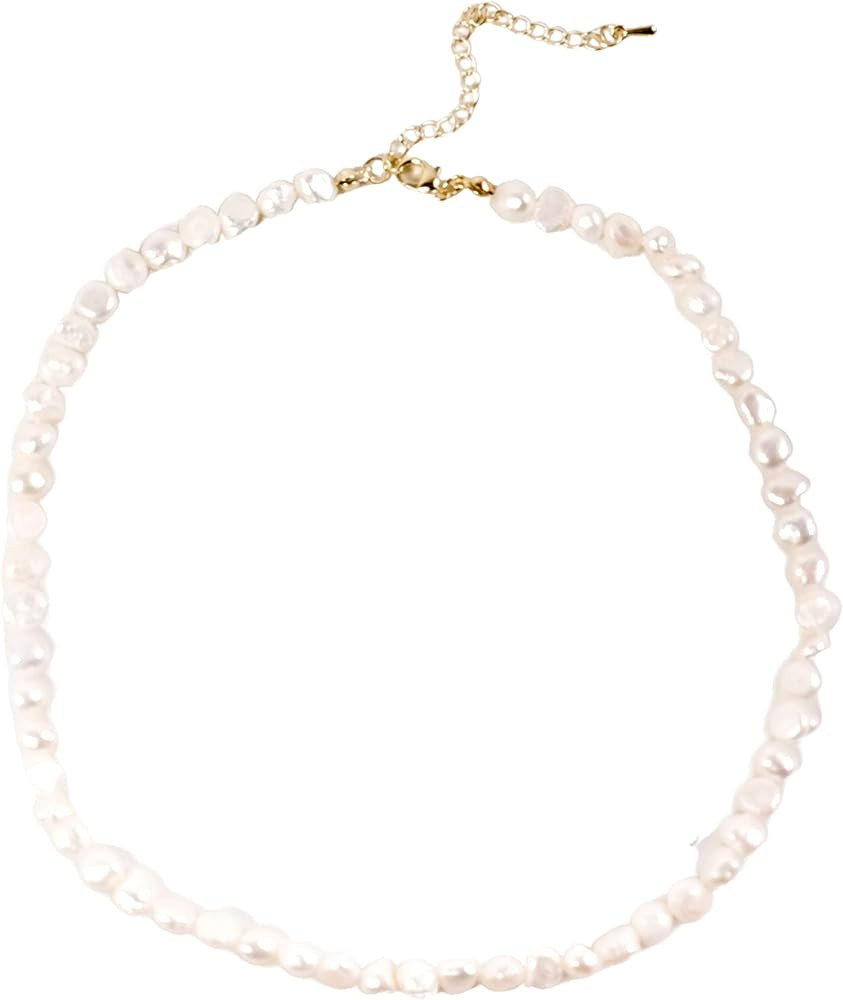 VIEWLAP Shell Pearl Necklace Simple Baroque Irregular Pearl Choker Necklaces Gold Chain Barbie Ne... | Amazon (US)