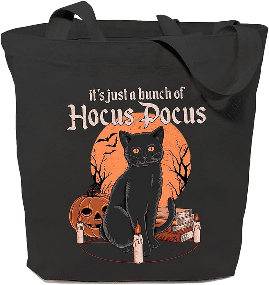GXVUIS It's Just A Bunch Of Hocus Pocus Canvas Tote Bag for Women Halloween Black Cat Graphic Reu... | Amazon (US)