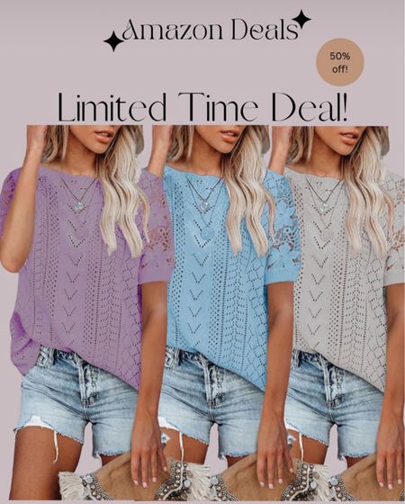 Amazon deals / Womens Short Sleeve Lace Crochet Sweaters Knit Pullover Tops / workwear / work outfit / work top 

#LTKfindsunder50 #LTKsalealert #LTKover40