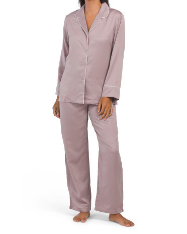 2pc Satin Long Sleeve Notch Pajama Set | TJ Maxx