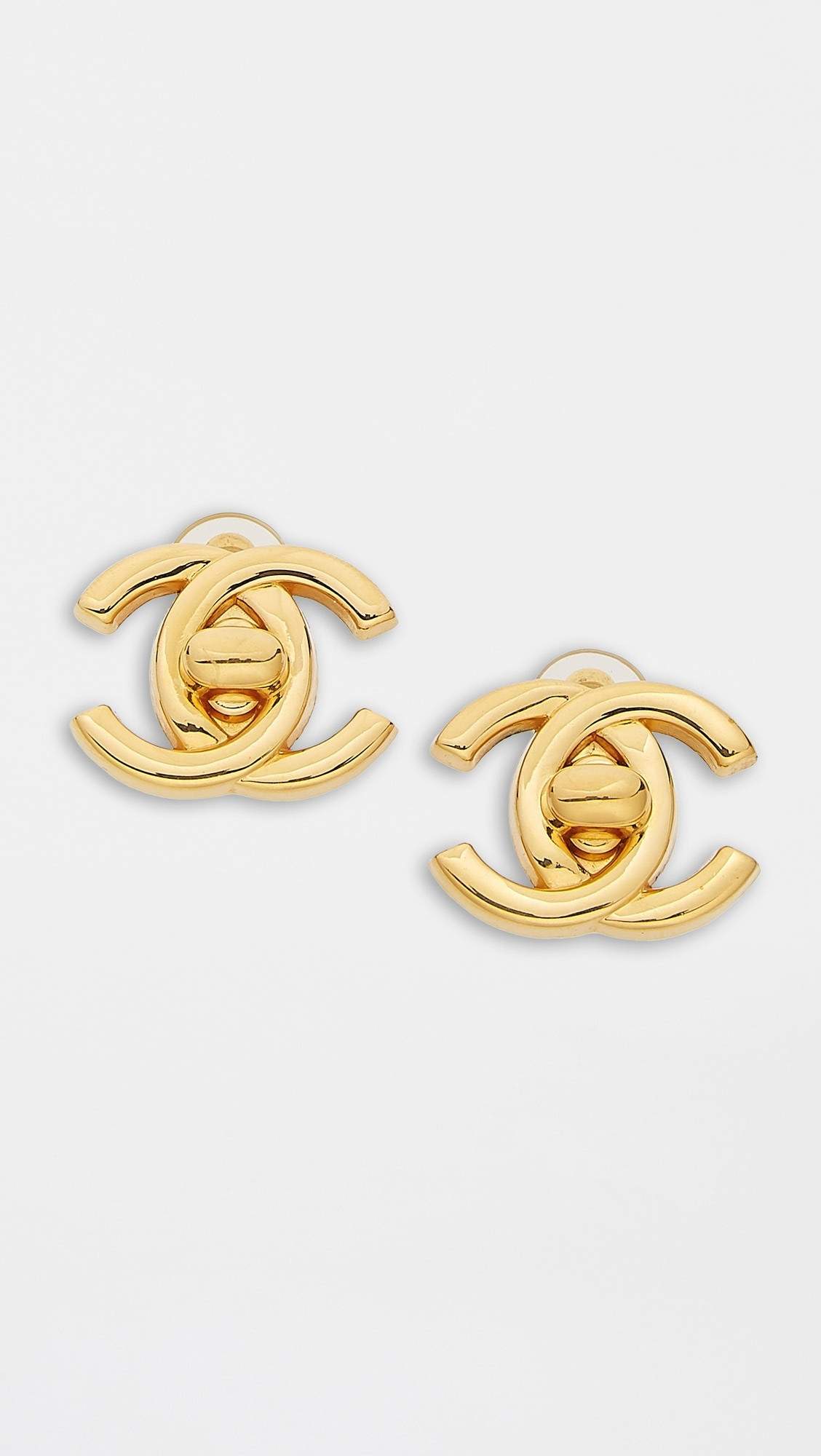 Chanel Gold Turnlock Medium Earrings | Shopbop