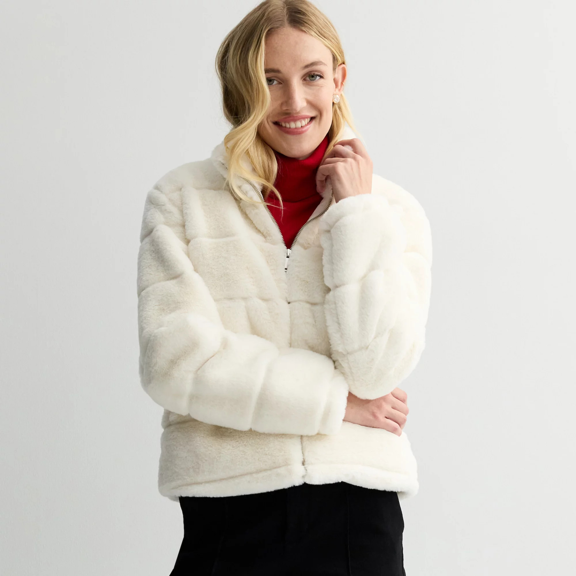 Women's Nine West Turtleneck Faux Fur Jacket | Kohl's