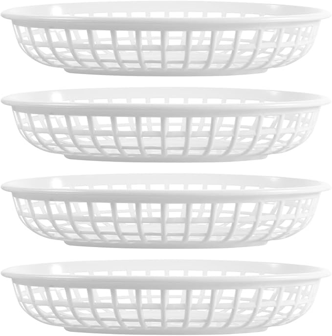 4Pcs Fast Food Basket White Oval Plastic Basket, 9.44 X 6.1 X 1.77 Inch, Reusable Snack Tray for ... | Amazon (US)