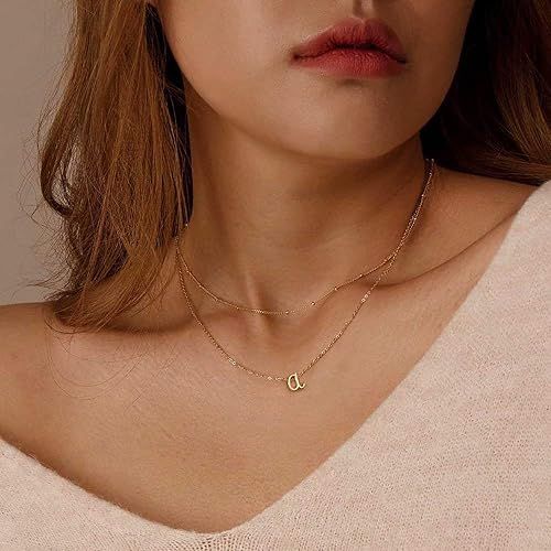 Yoosteel Tiny Initial Necklaces for Women Girls, 14K Gold Filled Dainty Letter Necklace Layered P... | Amazon (US)