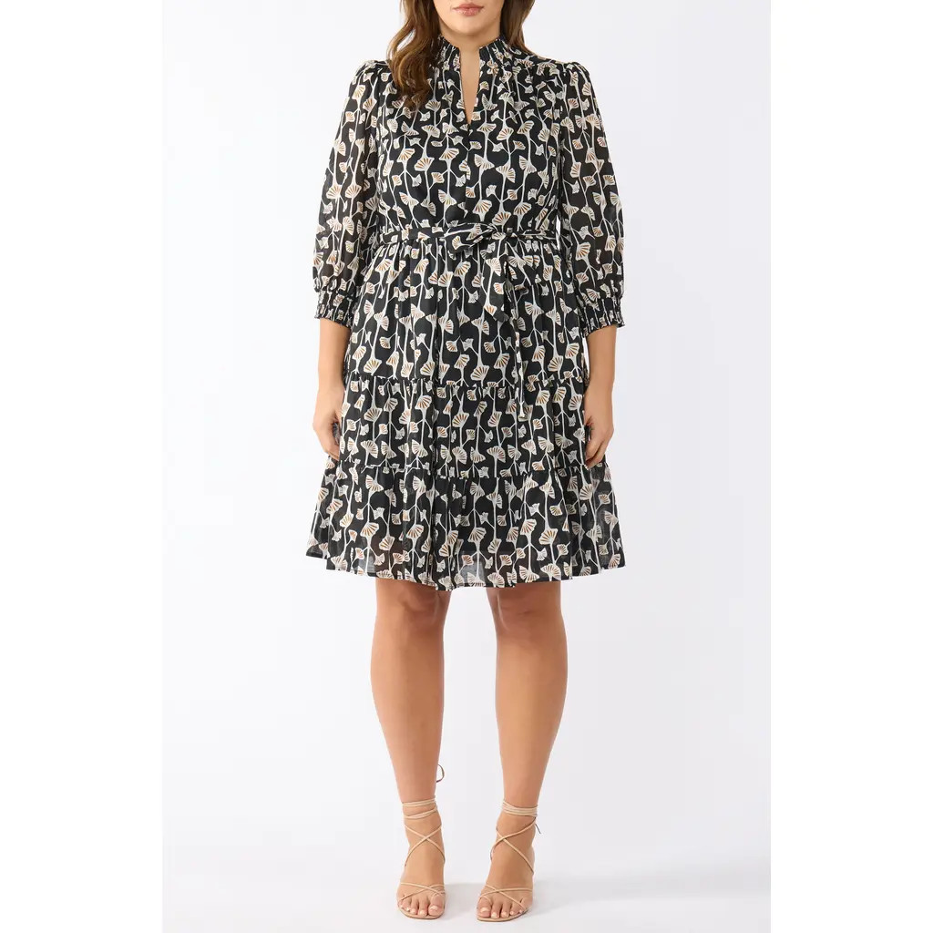 Estelle Sea Lily Tiered Cotton Dress in Black Print at Nordstrom, Size 24W | Nordstrom