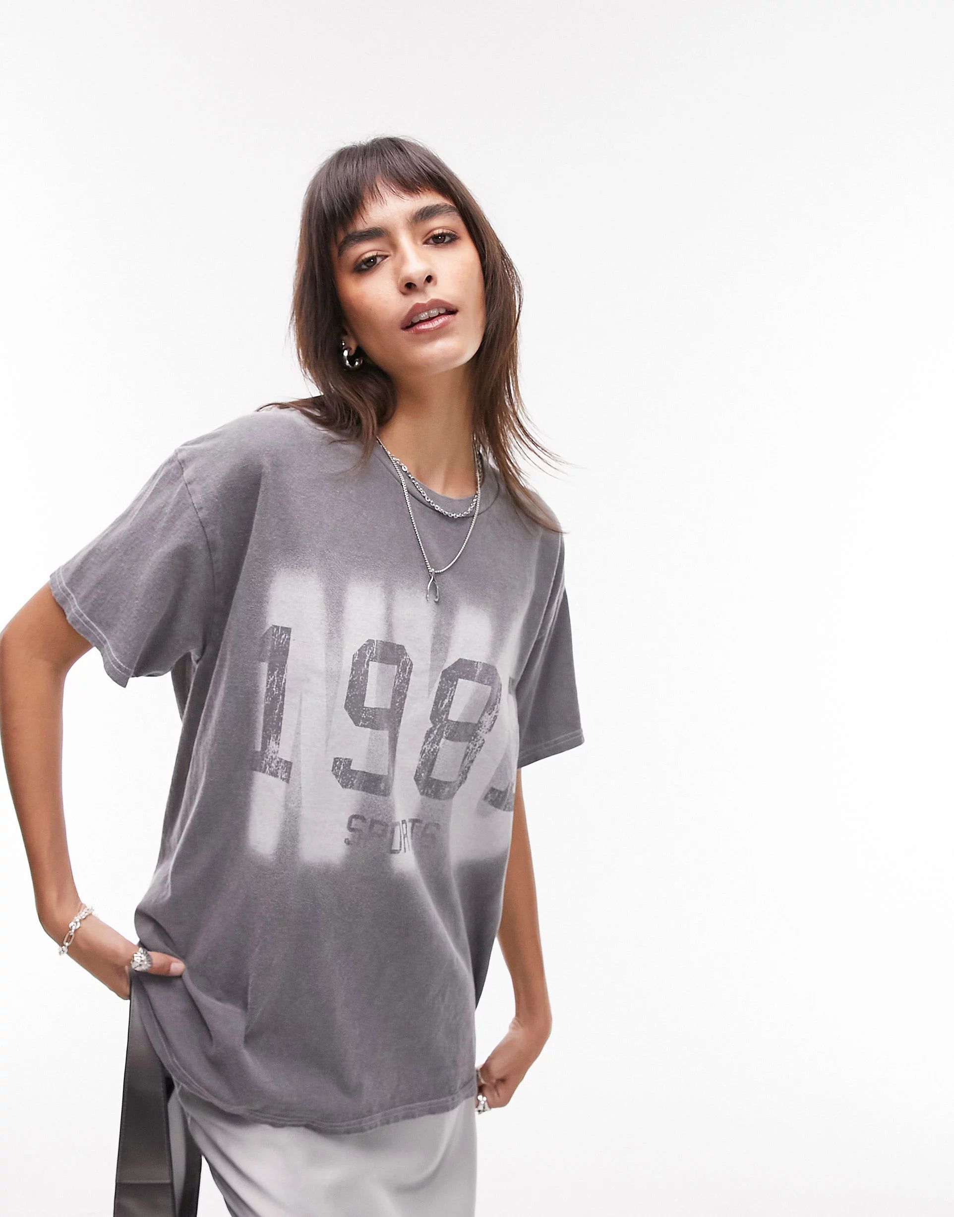 Topshop graphic 1982 blurred oversized tee in washed black | ASOS | ASOS (Global)