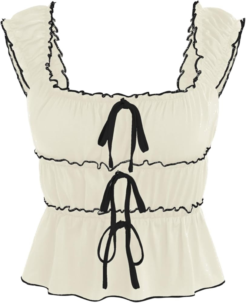 CIDER Contrasting Trim Knotted Short Sleeve Blouse | Amazon (US)