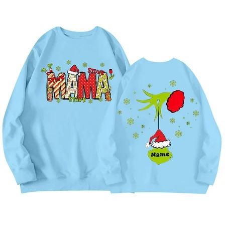 KYGABAK Grinch Christmas Sweatshirt Grinch Sweatshirt for Women Womens Grinch Sweatshirt G-Rinch Unisex Long Sleeved Casual Solid Color Round Neck Sweatshirt Top Light Blue S | Walmart (US)