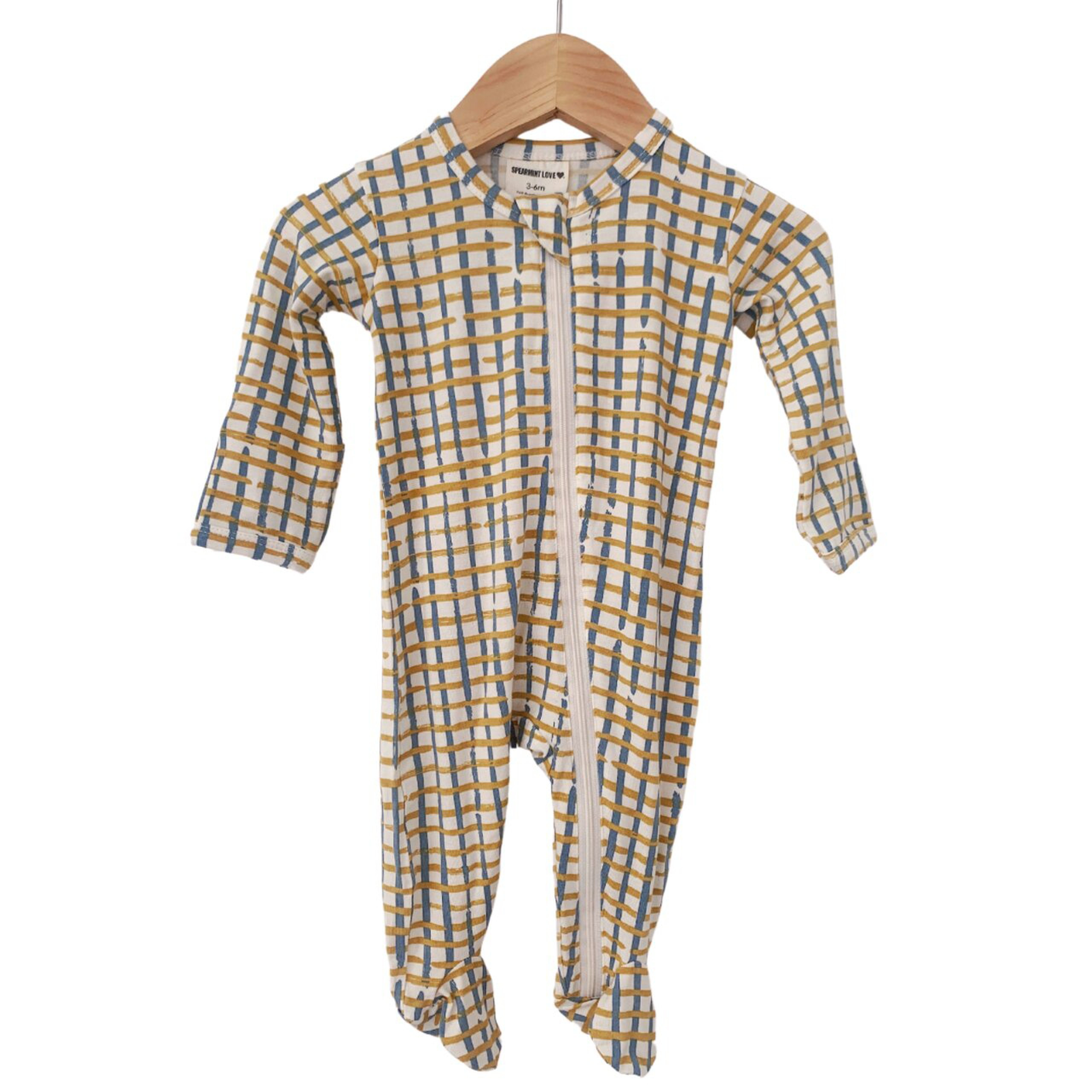 Basic Zipper Footie, Blue Check | SpearmintLOVE